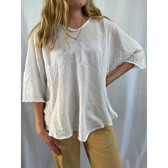 Linen v-neckline crinkle pull-on relaxed blouse one size - Picture 2 of 6